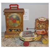 1964 Fisher Price Teddy Zilo Pull Toy & Clock