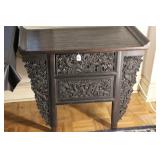 HEAVILY CARVED CHINESE SIDE TABLE WITH DRAWER