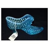 FENTON BLUE OPALESCENT HOBNAIL GLASS SHOE