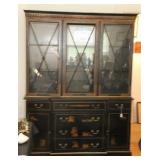 BLACK LACQUER CHINOISERIE BREAKFRONT CABINET