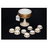 GOLD TRIMMED COMPOTE & (9) SALTS