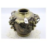 JAPANESE HIGH RELIEF BRONZE GRAPEVINE VASE