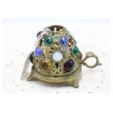 19TH CENTURY VICTORIAN JEWELED BRASS FAIRY LAMP