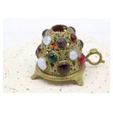 19TH CENTURY VICTORIAN JEWELED BRASS FAIRY LAMP