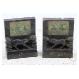 CHINESE CARVED SOAPSTONE BOOKEND PAIR