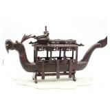 CHINESE CARVED ROSEWOOD DRAGON BOAT