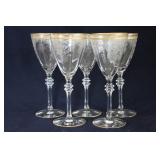 SET OF (5) ELEGANT ACID ETCHED STEMWARE
