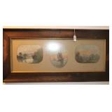 UNSIGNED TRYPTYCH PAINTING UNDER GLASS
