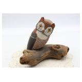 EARL L HUSKEY HAND CARVED OWL FIGURE