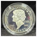 1993 THOMAS JEFFERSON PROOF SILVER DOLLAR