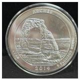 2014 ATB 5OZ SILVER ARCHES UTAH COIN