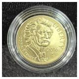 2016-W MARK TWAIN COMM. UNC GOLD $5 COIN