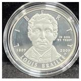 2009 LOUIS BRAILLE BICENTENNIAL PROOF SILVER