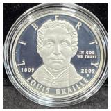 2009 LOUIS BRAILLE BICENTENNIAL PROOF SILVER