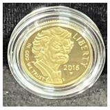 2016 MARK TWAIN COMM. PROOF $5 GOLD COIN