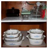 Blue Cornflower, Clear, & Brown Pyrex Dishes