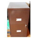 Brown Metal 2 Drawer Filing Cabinet w/ Key