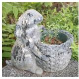 Concrete Bunnie Holding Basket Planter