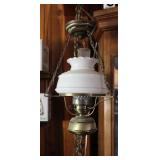 Brass & Milk Glass Hanging Lamp on Chain
