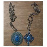 (2) Faux Turquoise Silver Tone Native Necklaces