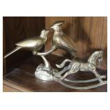 Solid Brass Bird & Rocking Horse Figurines