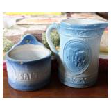 Blue/White Salt Glazed Stoneware Pitcher & Cellar
