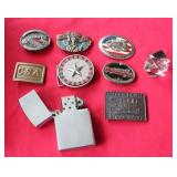 NOVELTY LIGHTER, (7) BELT BUCKLES ETC