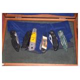 (6) VARIOUS KNIVES IN CASE COLLECTOR BOX
