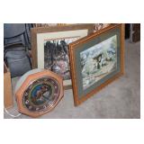 (2) RELIGIOUS CLOCKS, PRINTS ETC