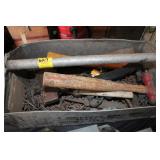TOTE WITH NAILS, HAMMERS, HATCHETS