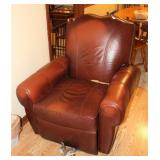 BROWN LEATHER SWIVEL ROCKER