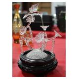 Crystal Hummingbird Figurine on Wooden Base