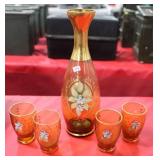 Bohemian Czech Amber Glass Decanter & Glass Set