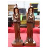 (2) Hand Carved Wooden Priest Friar Monk