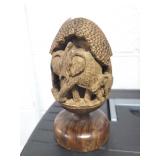 CARVED WOODEN ELEPHANT SCENE