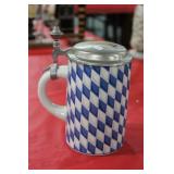 White & Blue Diamond Pattern Ceramic Beer Stein