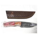8" FIXED BLADE DAMASCUS STYLE KNIFE W/ LEATHER