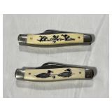 (2) SCHRADE SCRIMSHAW OF THE GREAT AMERICAN