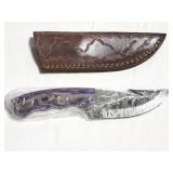 8" GUT HOOK DAMASCUS STYLE FIXED BLADE KNIFE -