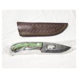 8" FIXED BLADE KNIFE - DAMASCUS STYLE - W/ BEAR