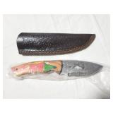 8" FIXED BLADE KNIFE - DAMASCUS STYLE BLADE -