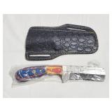 8" FIXED BLADE DAMASCUS STYLE KNIFE W/ LEATHER