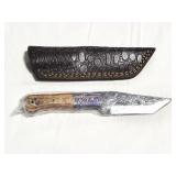 8" FIXED BLADE FILE BLADE KNIFE W/ LEATHER SHEATH