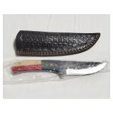 8" FIXED BLADE FILE BLADE KNIFE W/ LEATHER SHEATH