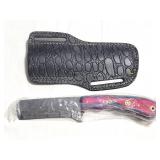 8" FIXED BLADE DAMASCUS STYLE KNIFE W/ LEATHER