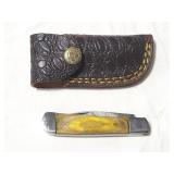 SINGLE BLADE FOLDING KNIFE W/ DAMASCUS STYLE BLADE