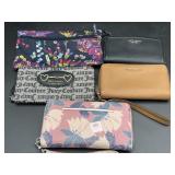 (4) LADIES DESIGNER STYLE WALLETS & (1) PENCIL