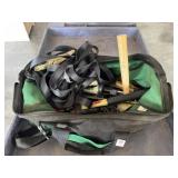 TOTE BAG FULL OF HAND TOOLS SUCH AS SAWS,