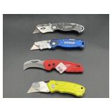 (4) FOLDING UTILITY KNIVES - KOBALT, MILWAUKEE,