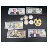 5-POLITICAL BILLS AND 4 POLITICAL COINS